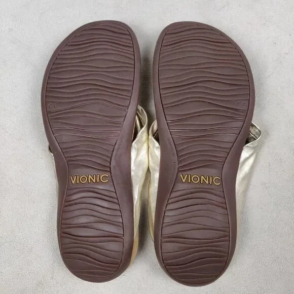Vionic Sandals Size 9 Rest Pippa Metallic Gold Thong Strap Flats Comfort - Picture 6 of 6